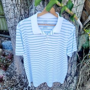 St John's Bay Men's POLO Shirt XL White with blue and dark blue stripes